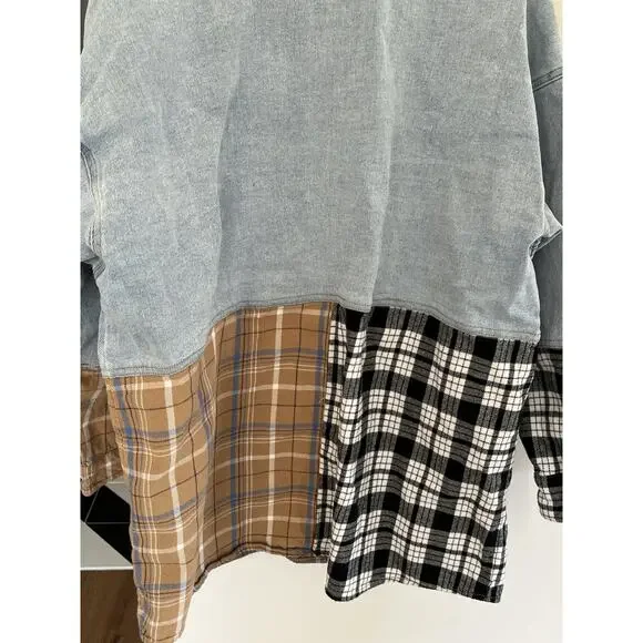 So Goods Vtg Womens Teen XL Denim Patchwork Shaket Distressed Grunge Western - Picture 9 of 9